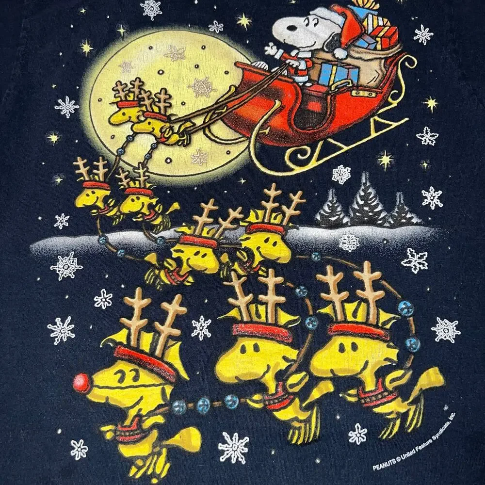 Peanuts Snoopy and woodstock Christmas santa sleigh vintage t shirt youth small